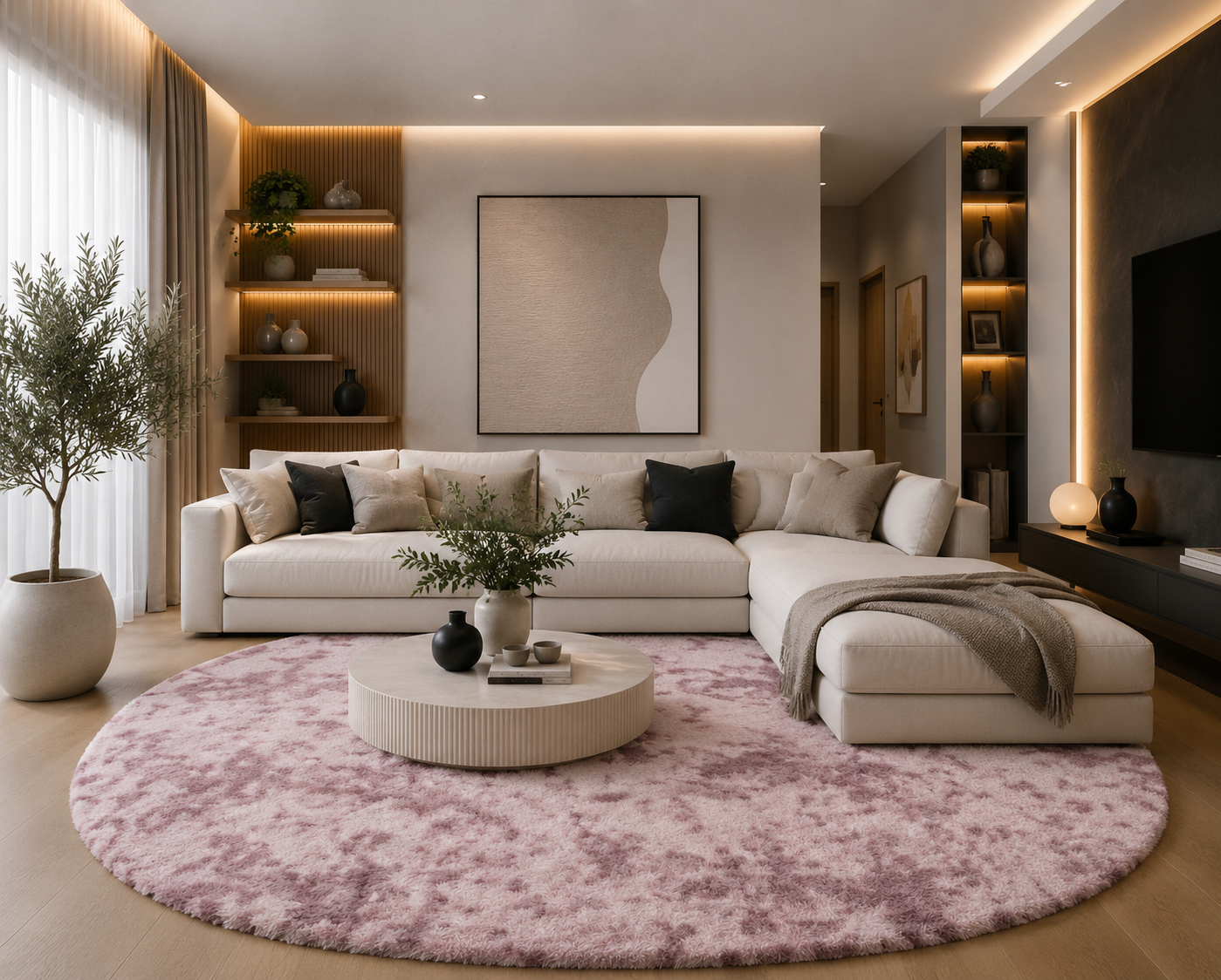 Tapis salon rose Shaggy à poils longs NAVARRA