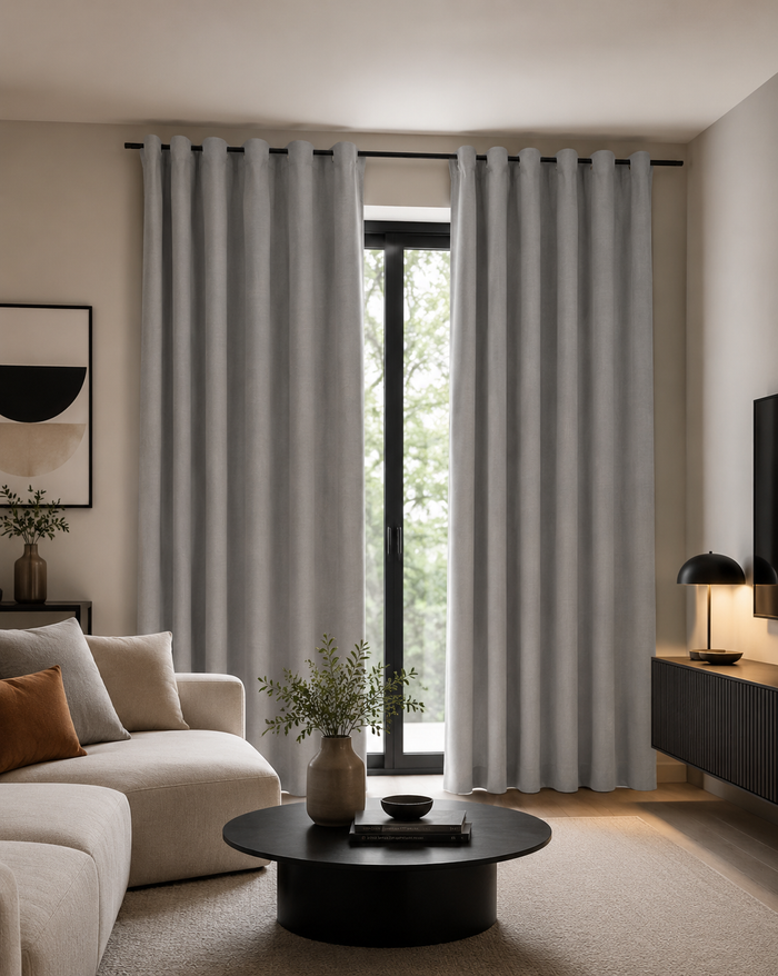 Rideaux occultants aspect lin gris