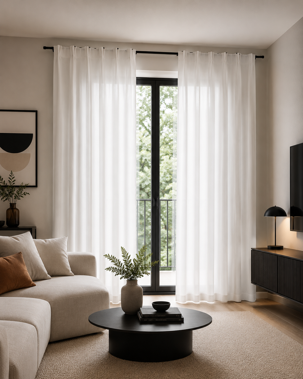 Rideaux occultants aspect lin blanc