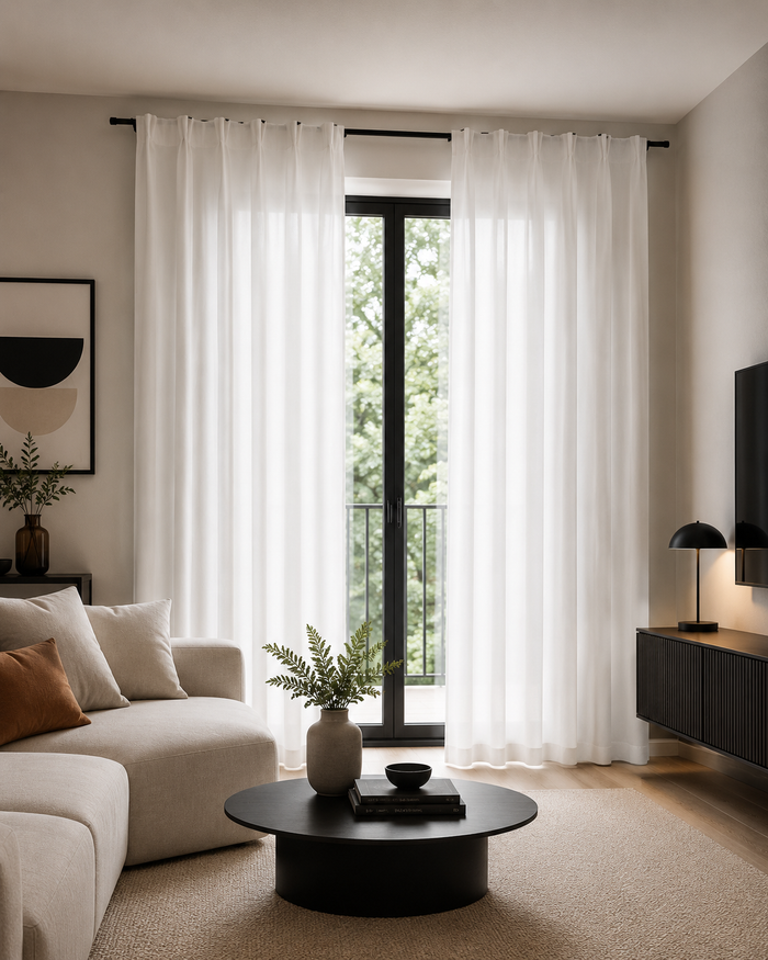 Rideaux occultants aspect lin blanc