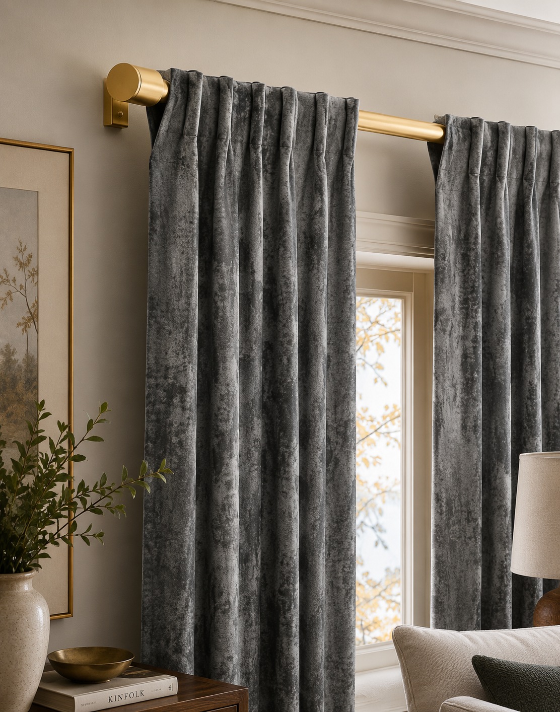 rideaux velours gris argenté