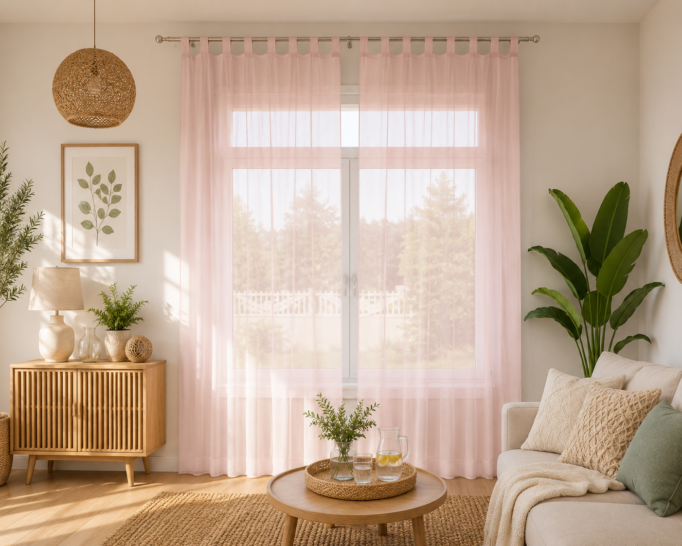 rideaux en voile rose clair