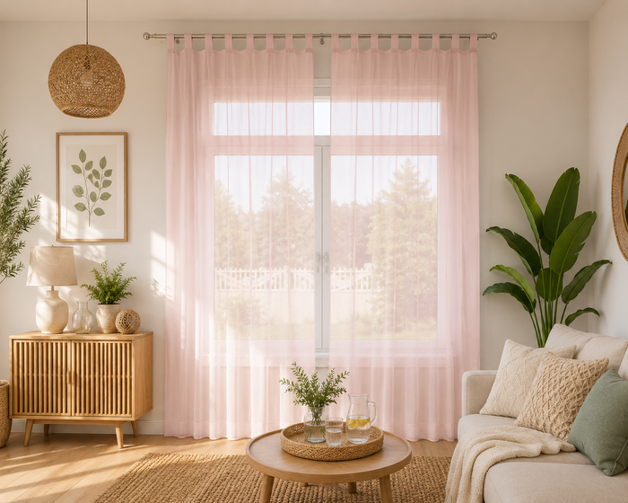 rideaux en voile rose clair