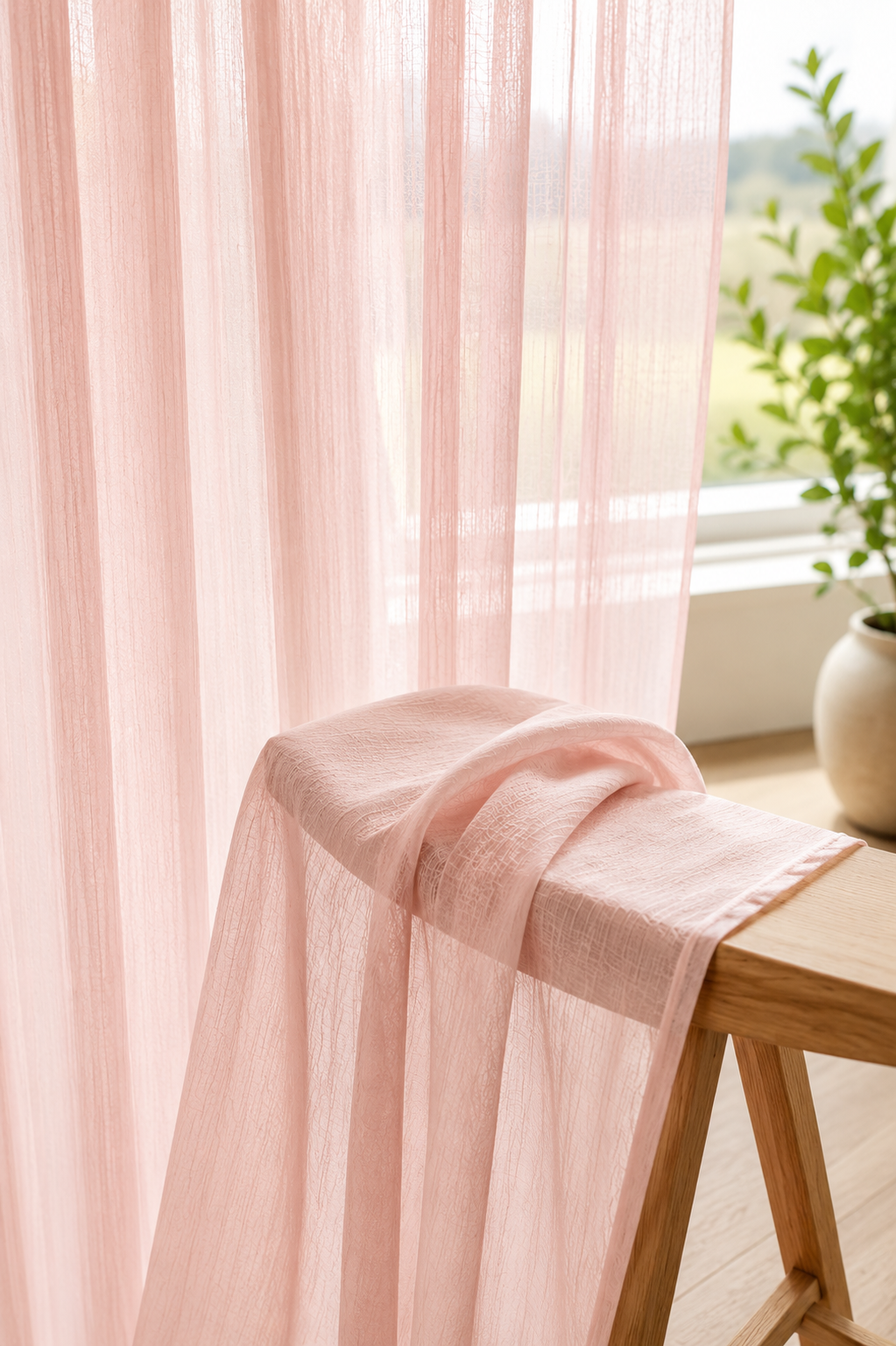petit rideaux en voile rose clair