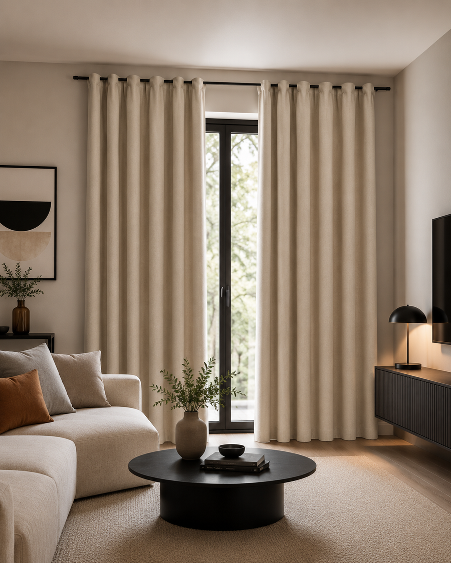 Rideaux occultants aspect lin beige