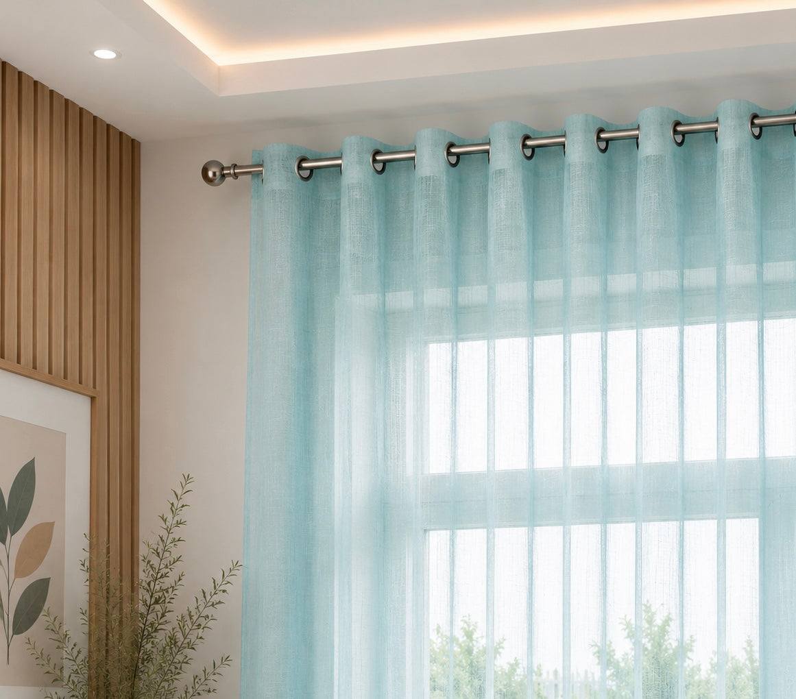 rideaux en voile turquoise