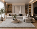 Tapis salon gris argenté Shaggy à poils longs NAVARRA