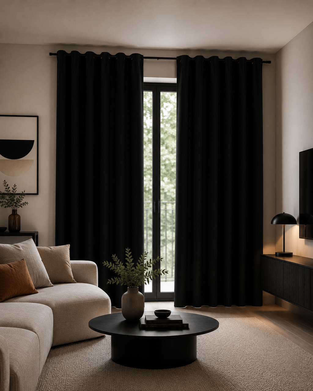 Rideaux occultants aspect lin noir