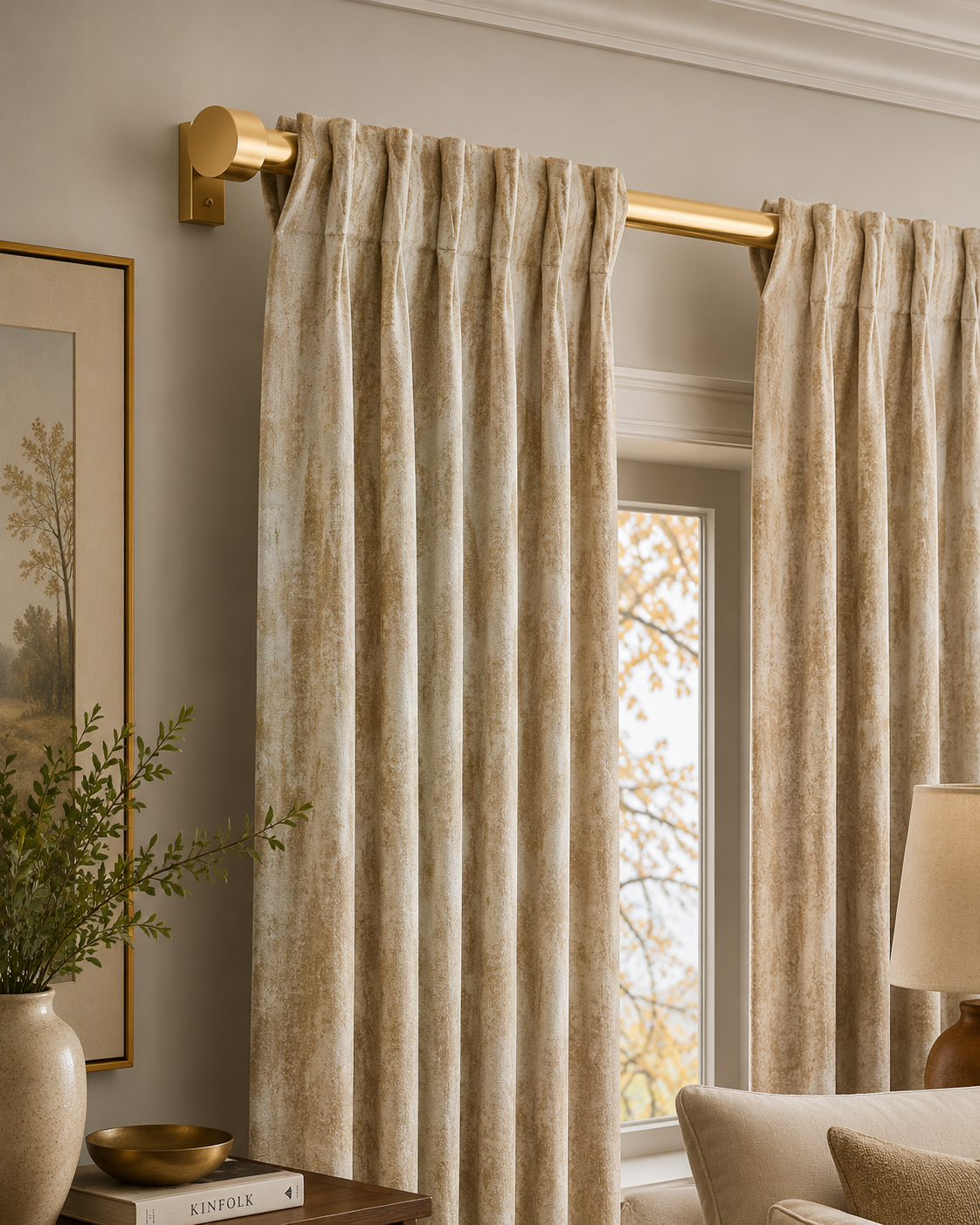 rideaux velours champagne