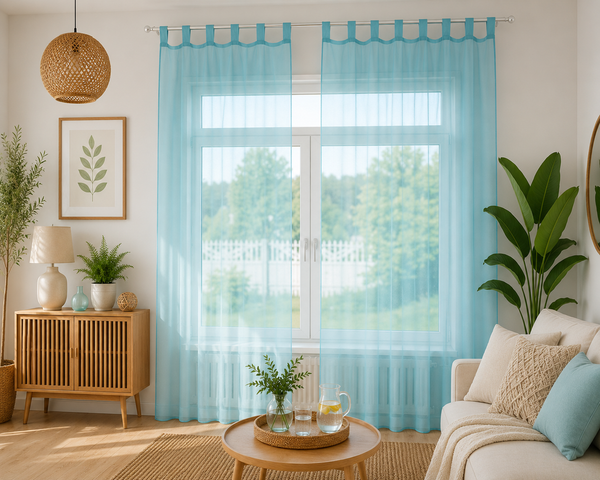 rideaux en voile turquoise