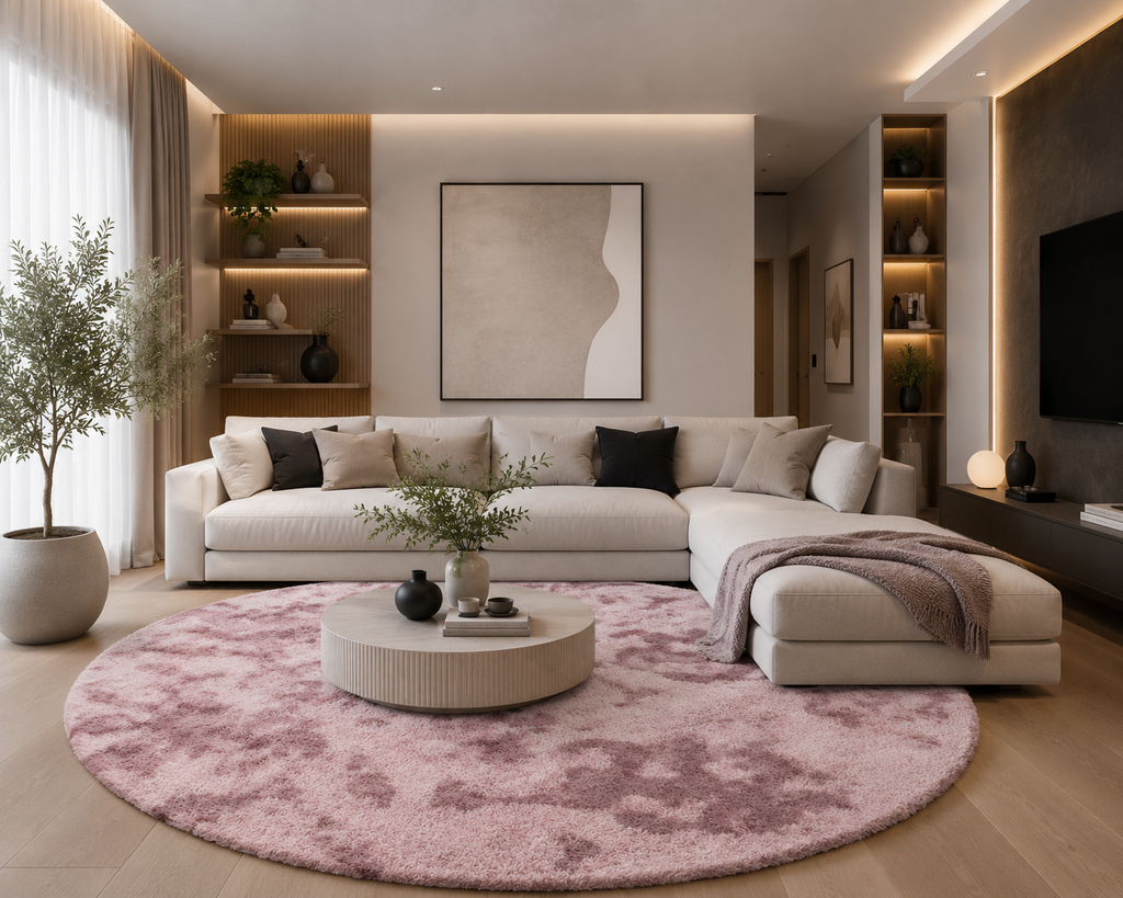 Tapis salon rose Shaggy à poils longs NAVARRA
