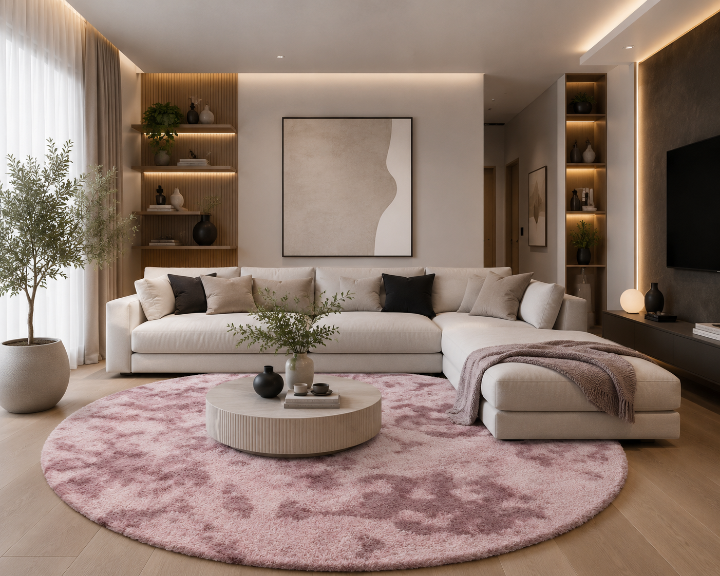 Tapis salon rose Shaggy à poils longs NAVARRA