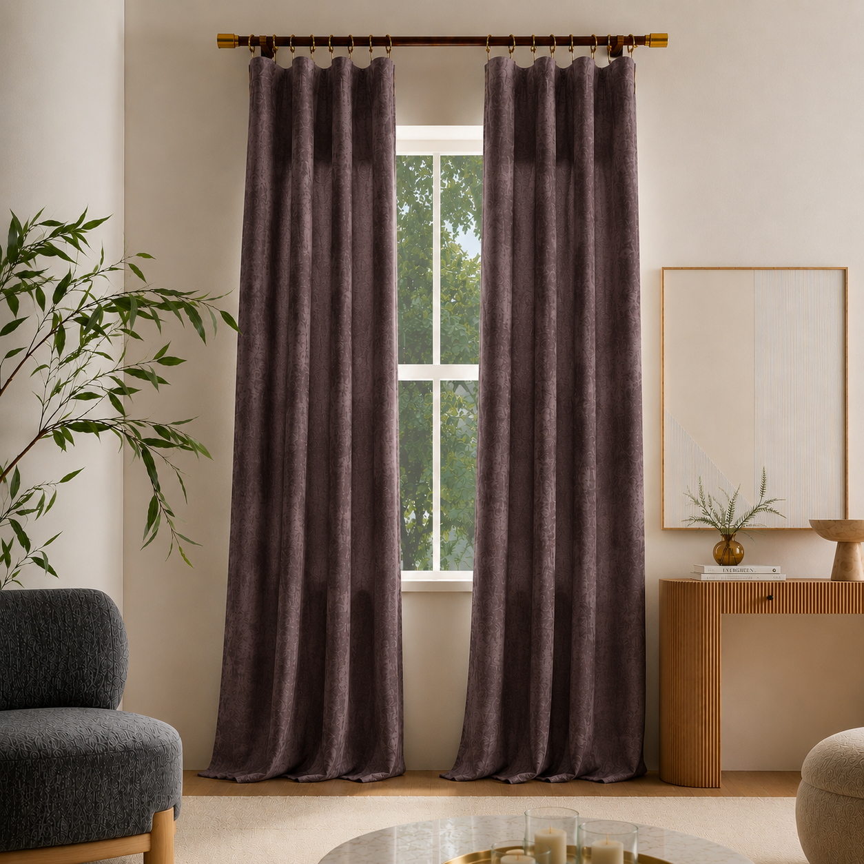 rideaux velours marron
