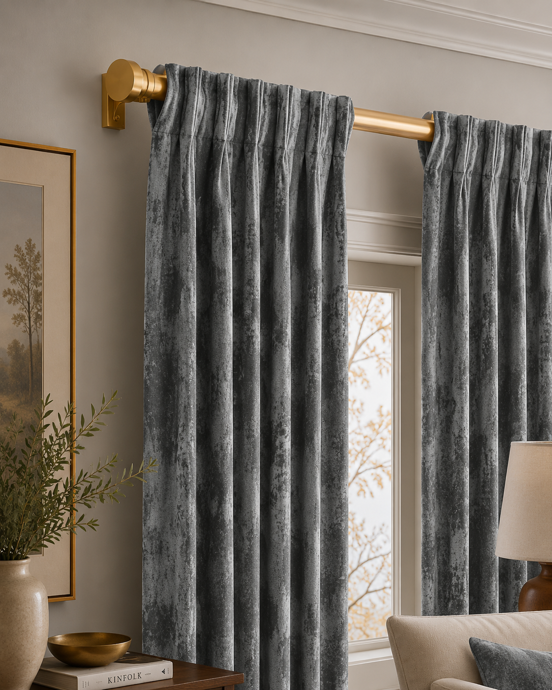 rideaux velours gris