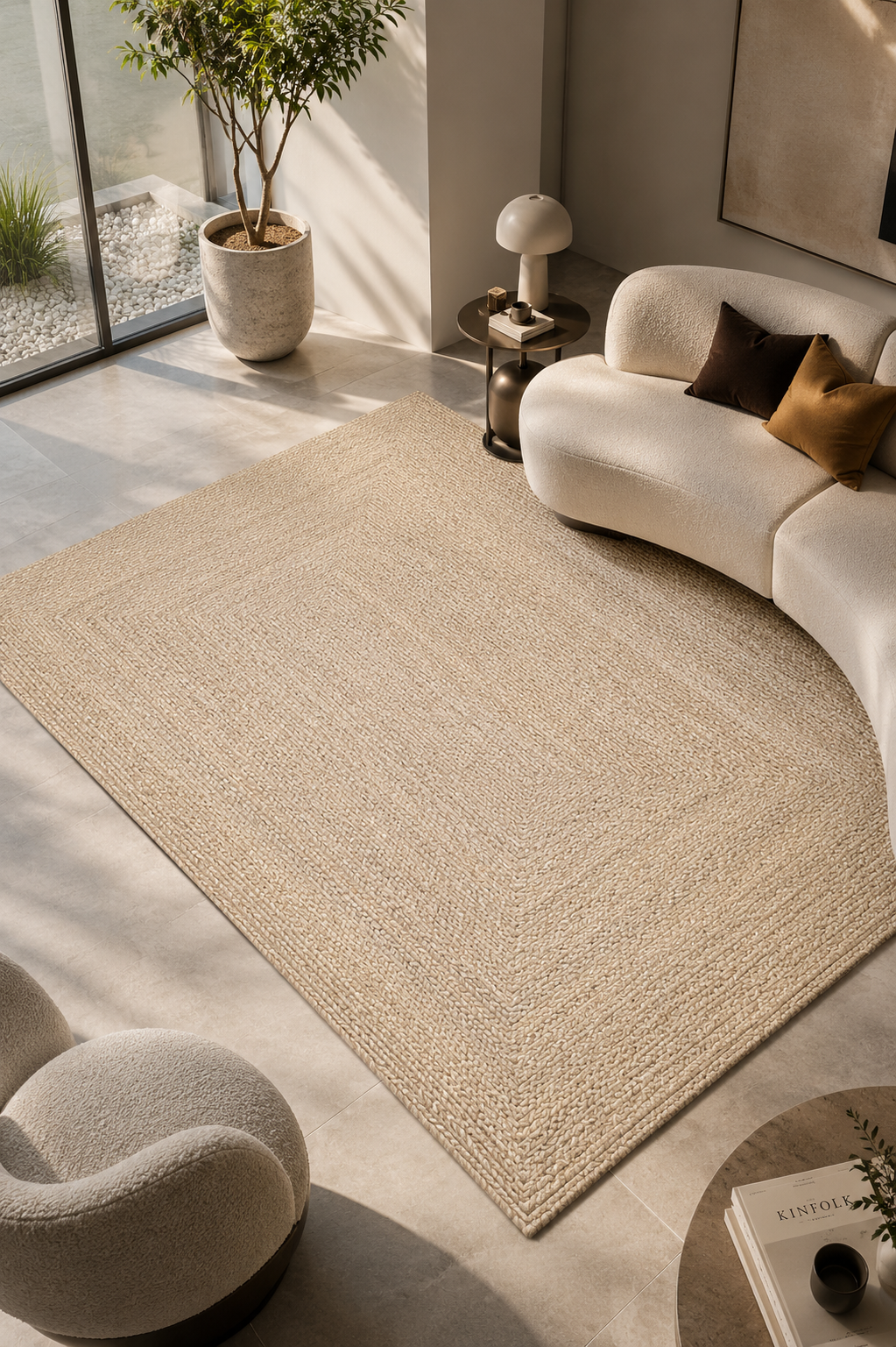 tapis tissé rectangle beige ZIZUR pour salon