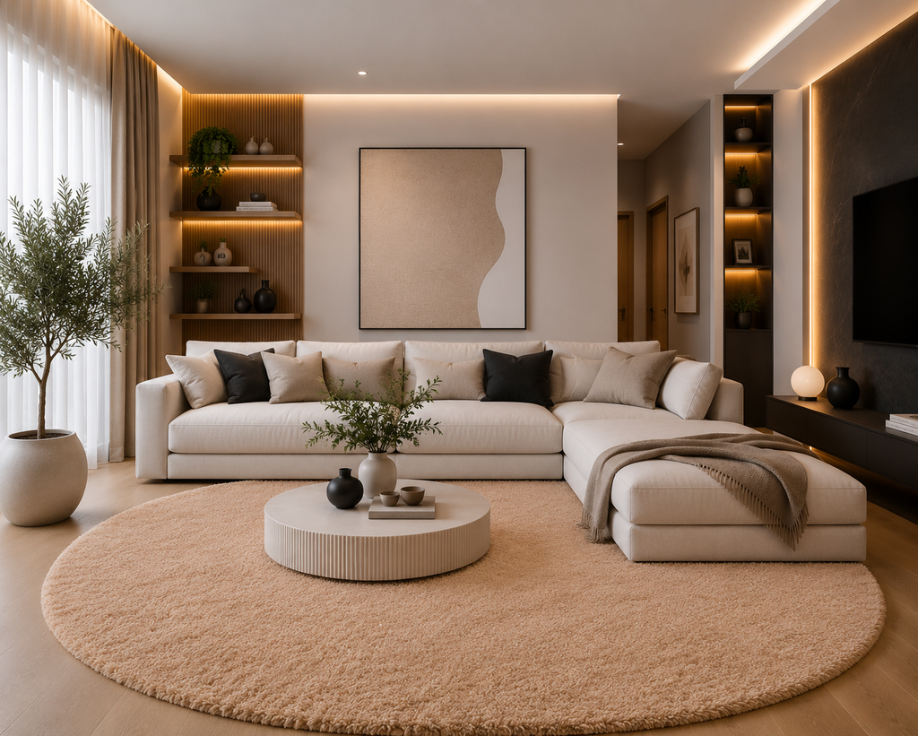 Tapis salon beige Shaggy à poils longs NAVARRA