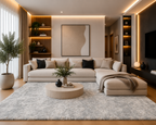 Tapis salon gris argenté Shaggy à poils longs NAVARRA