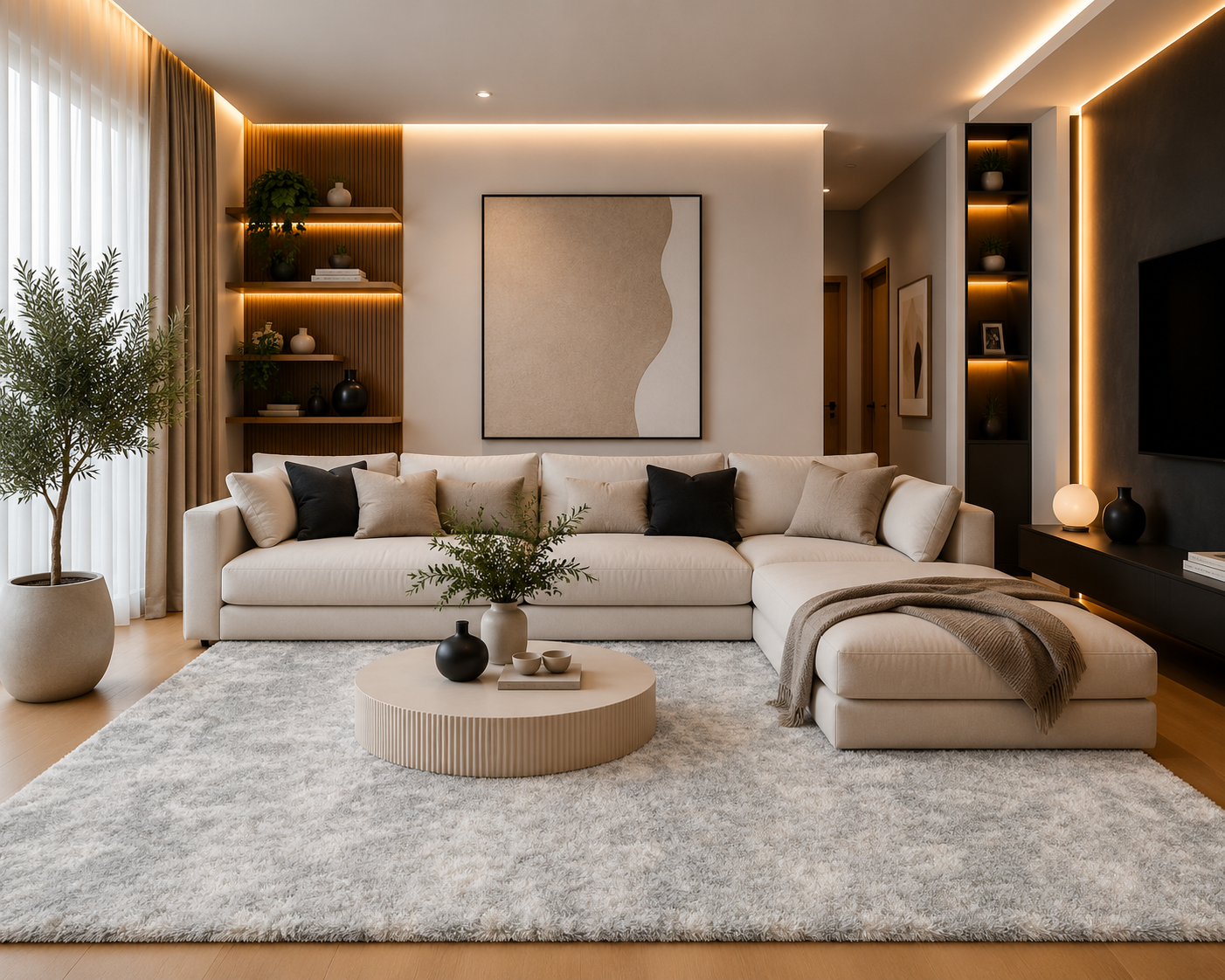 Tapis salon gris argenté Shaggy à poils longs NAVARRA