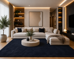 Tapis salon bleu marine Shaggy à poils longs NAVARRA
