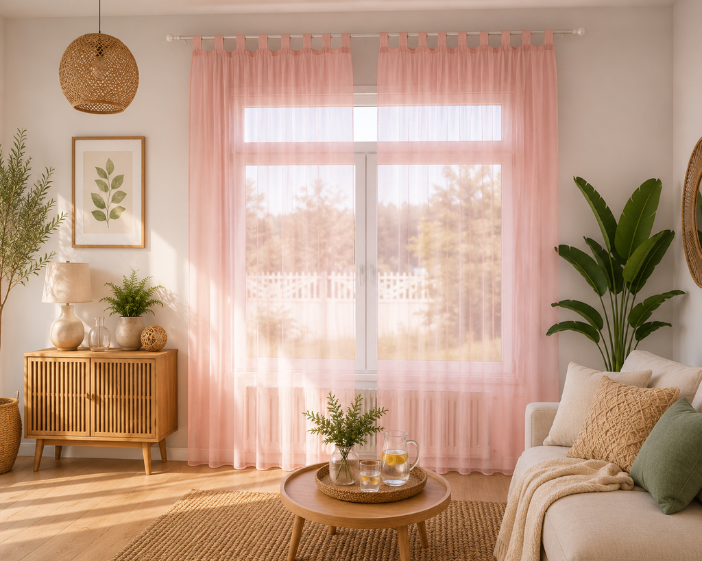 rideaux en voile rose