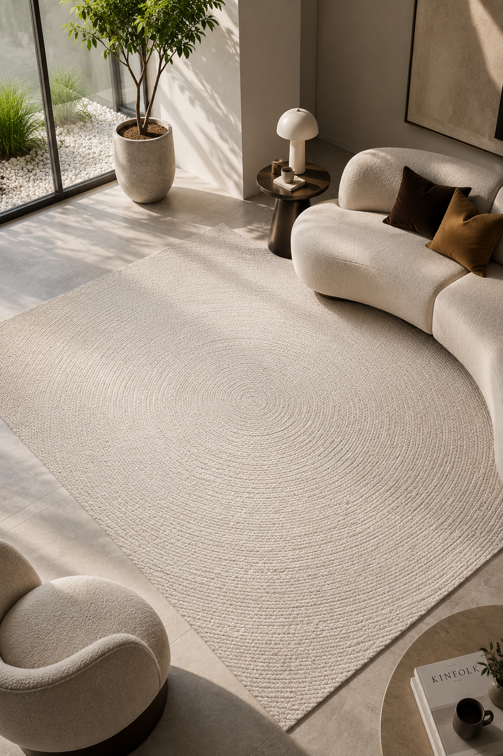 tapis tissé design cercle crème ZIZUR pour salon
