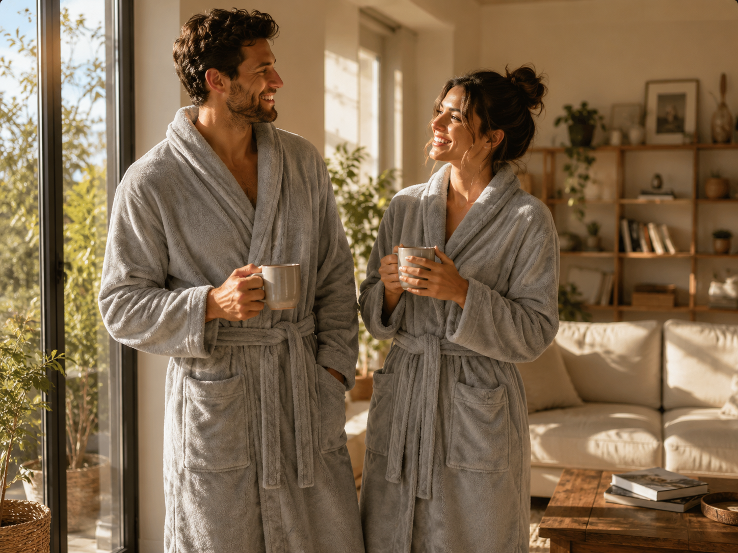 robe de chambre gris clair homme & femme