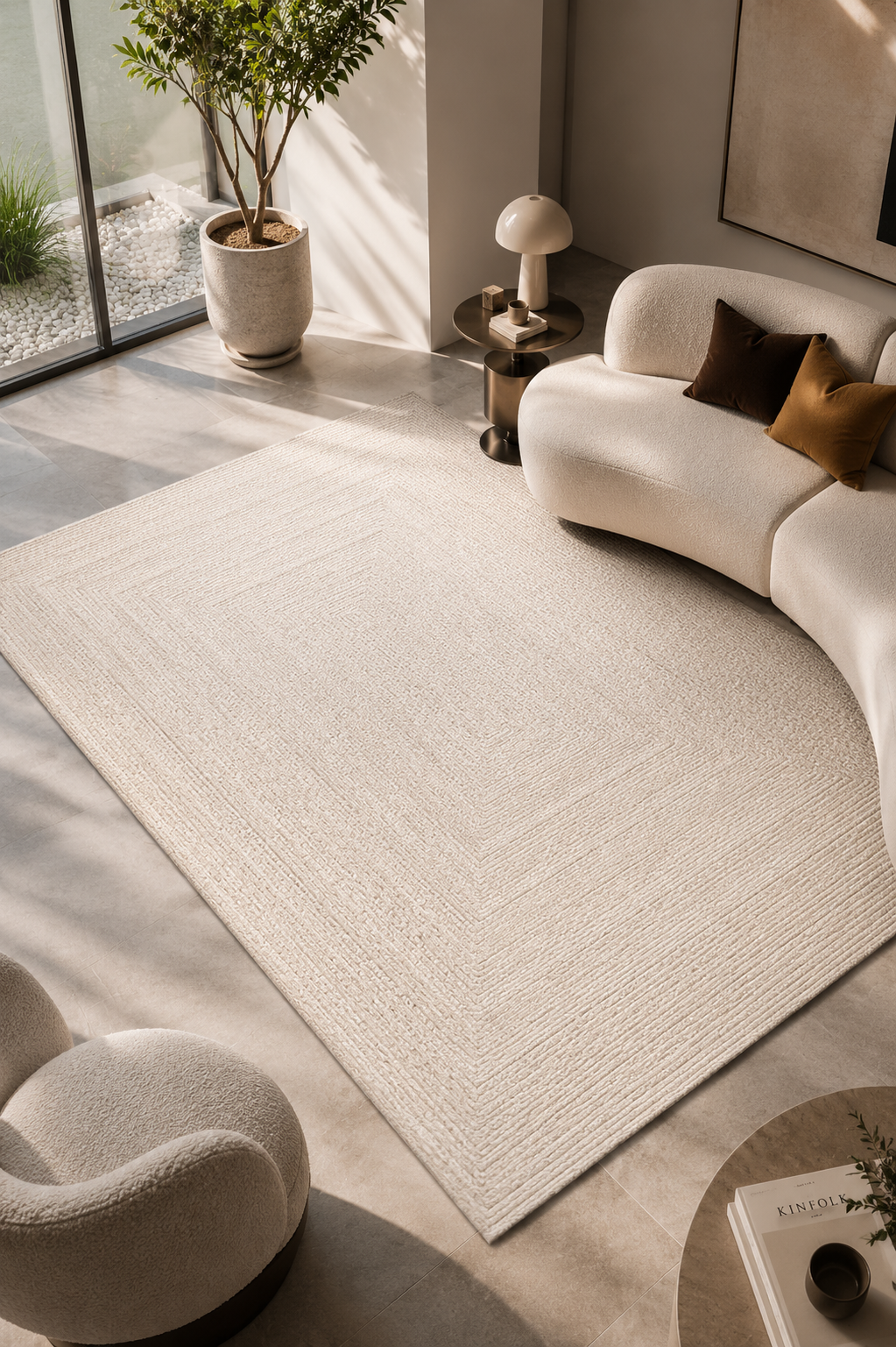 tapis tissé design rectangle  crème ZIZUR pour salon