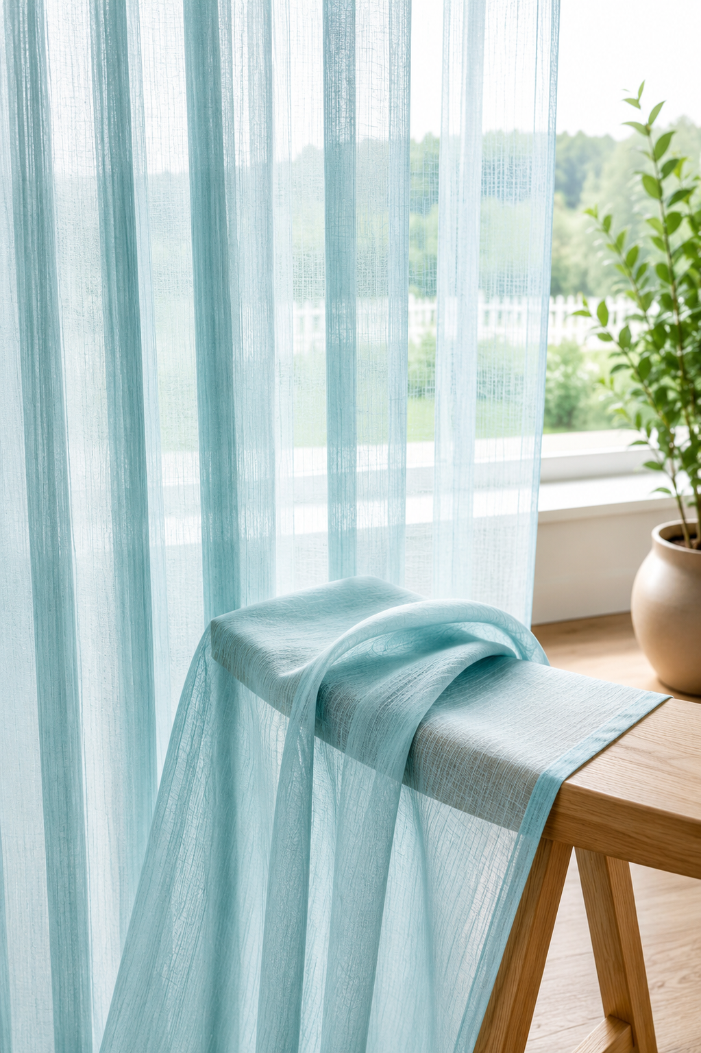 petit rideaux en voile turquoise