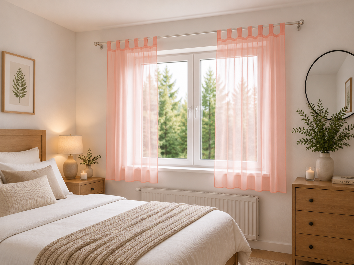 petit rideaux en voile rose clair