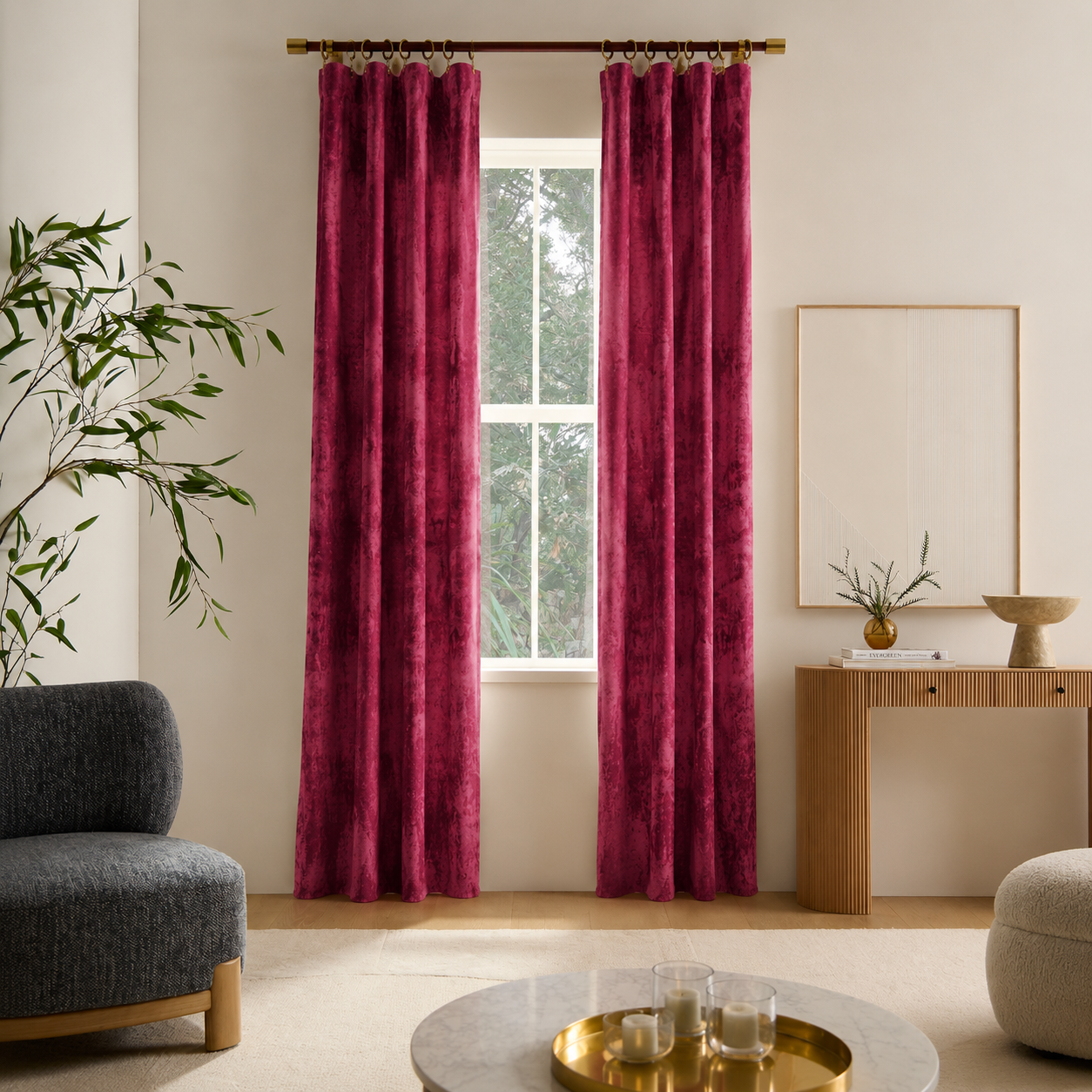 Rideaux en velours rouge bordeaux