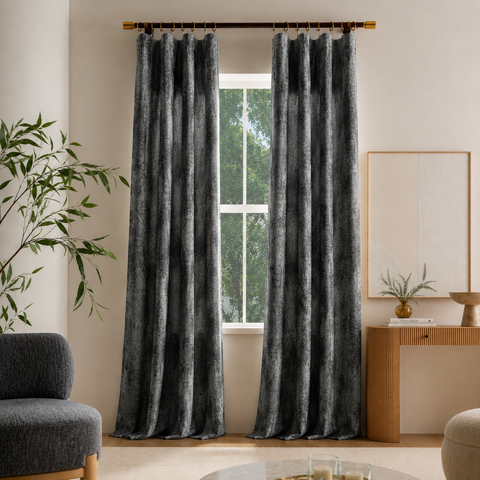 rideaux velours gris argenté