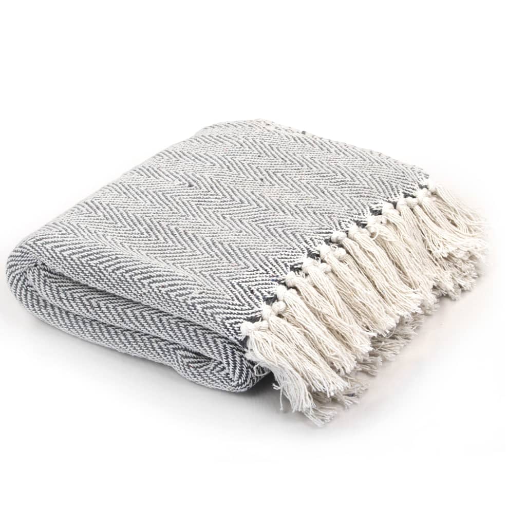 plaid canapé coton à chevrons gris