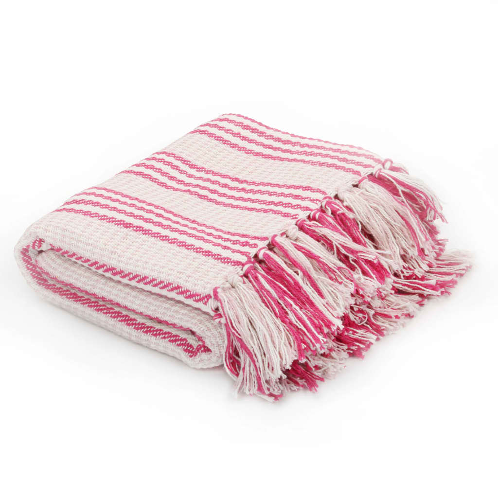 plaid canapé coton à chevrons rose & blanc
