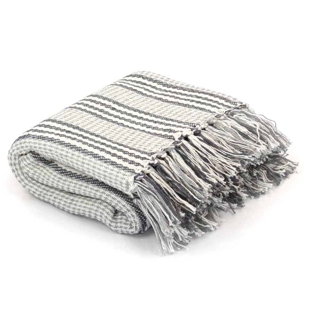 plaid canapé coton à chevrons gris & blanc