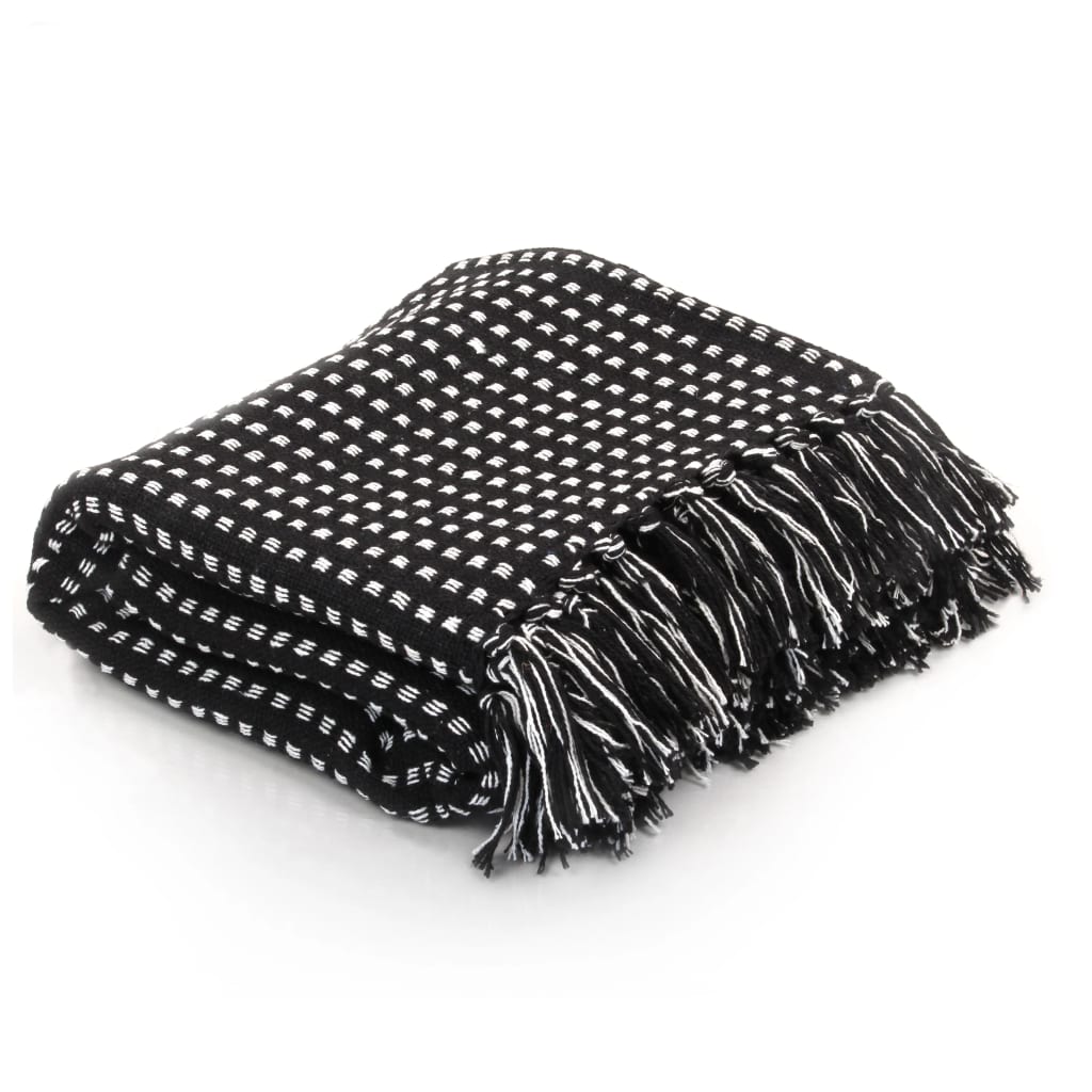 plaid canapé coton à chevrons noir