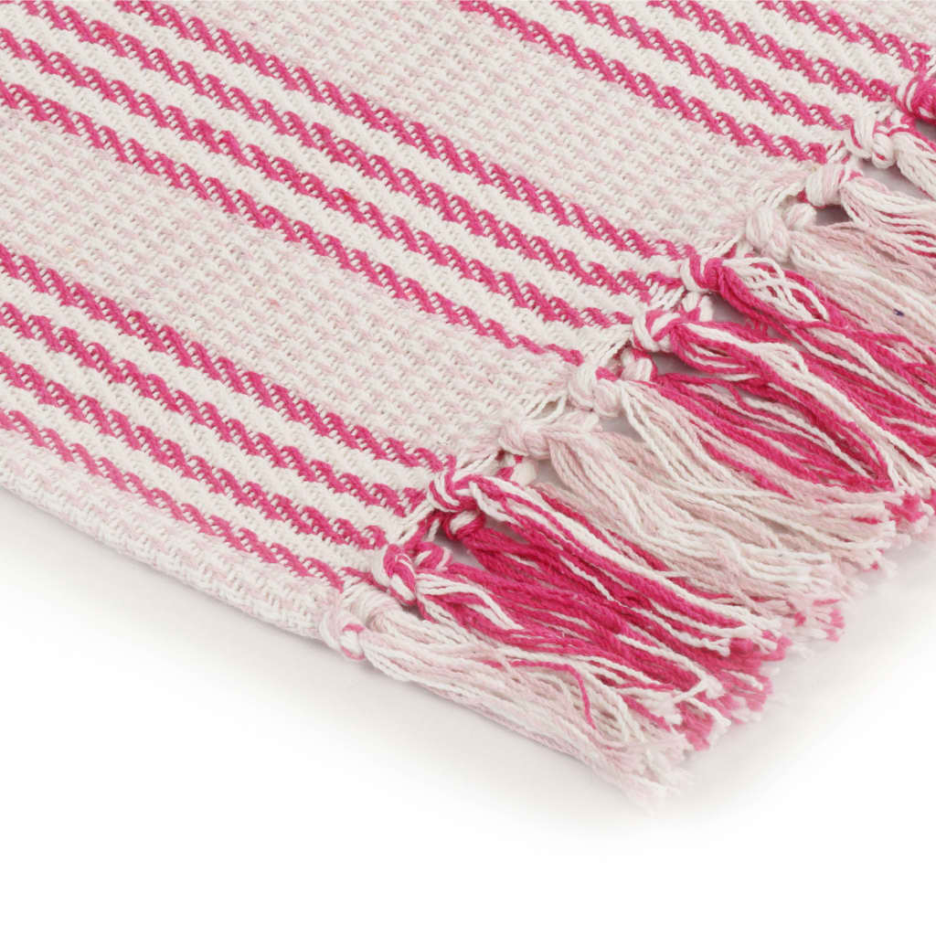 plaid canapé coton à chevrons rose & blanc