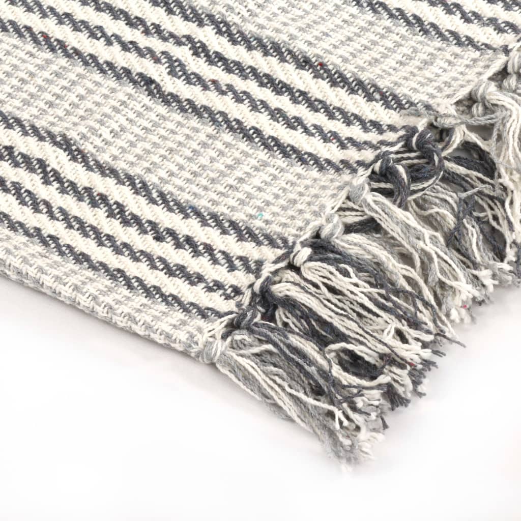 plaid canapé coton à chevrons gris & blanc