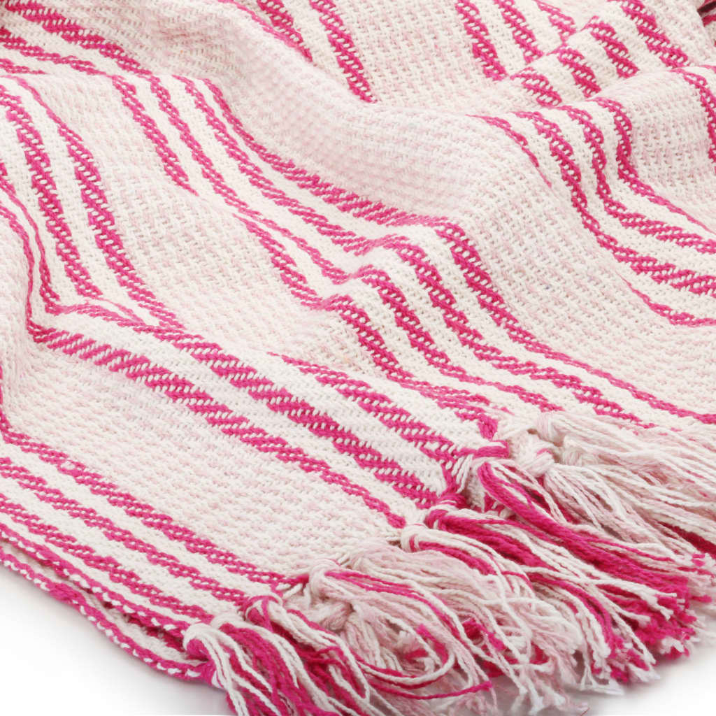 plaid canapé coton à chevrons rose & blanc